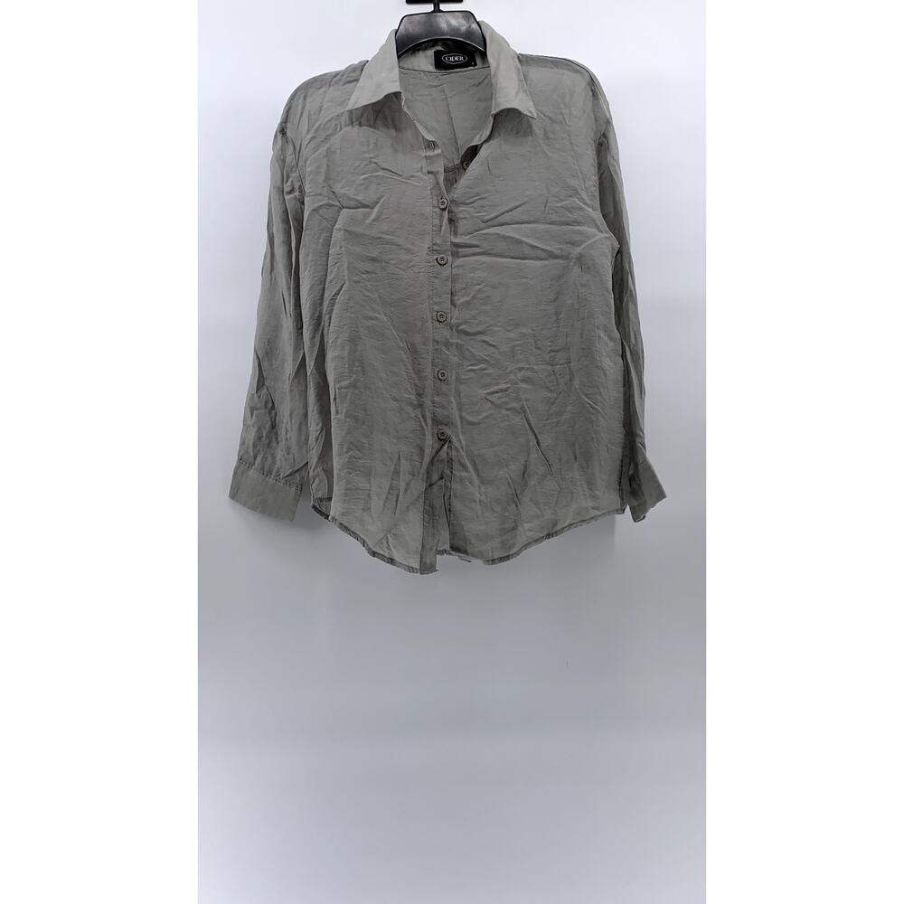 CIDER Women's Gray Sheer Button-Up Long Sleeve Regular-Fit Top SZ S(US4)